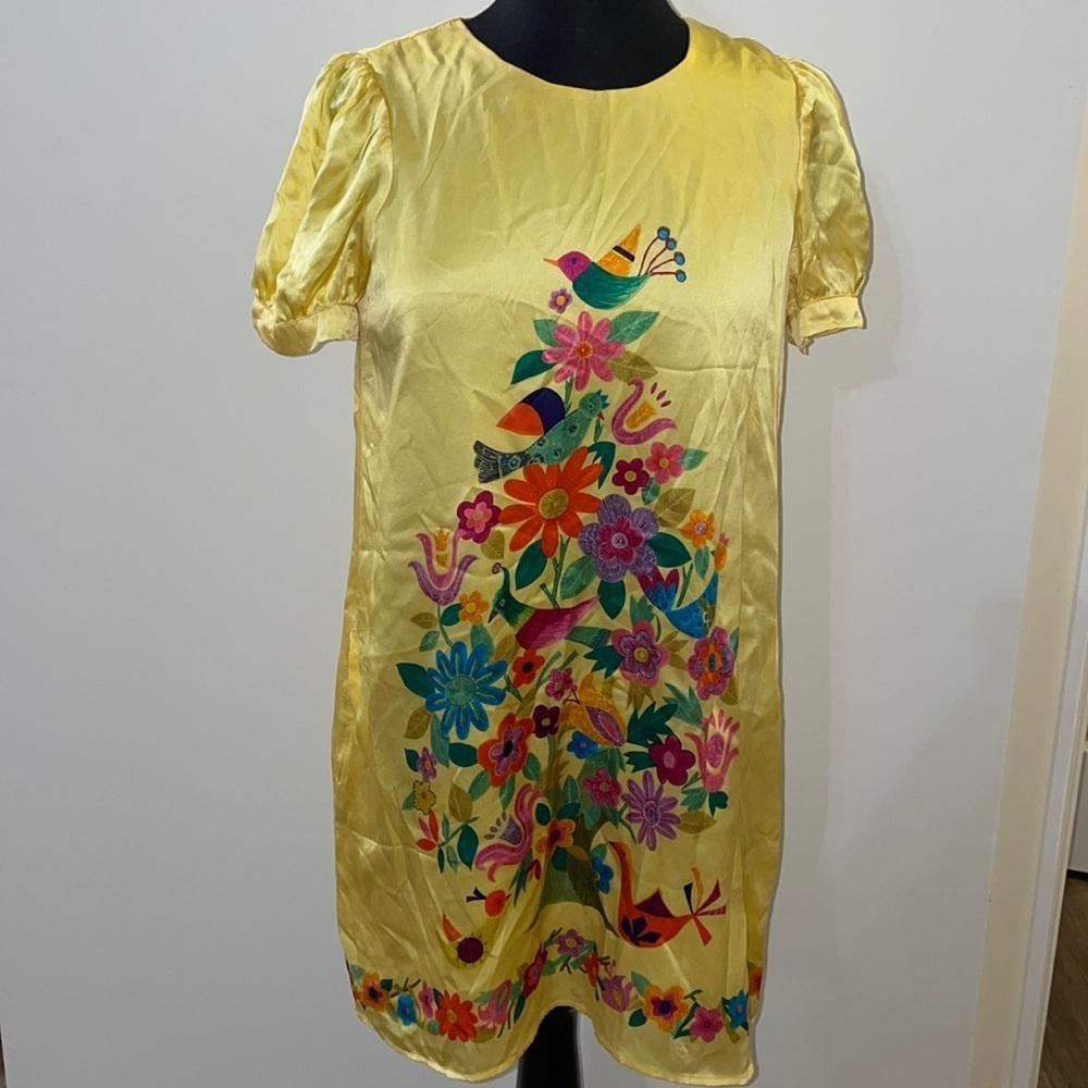 Voom Joy Han Vintage Silk Babydoll Printed Dress size - M - Picture 1 of 3